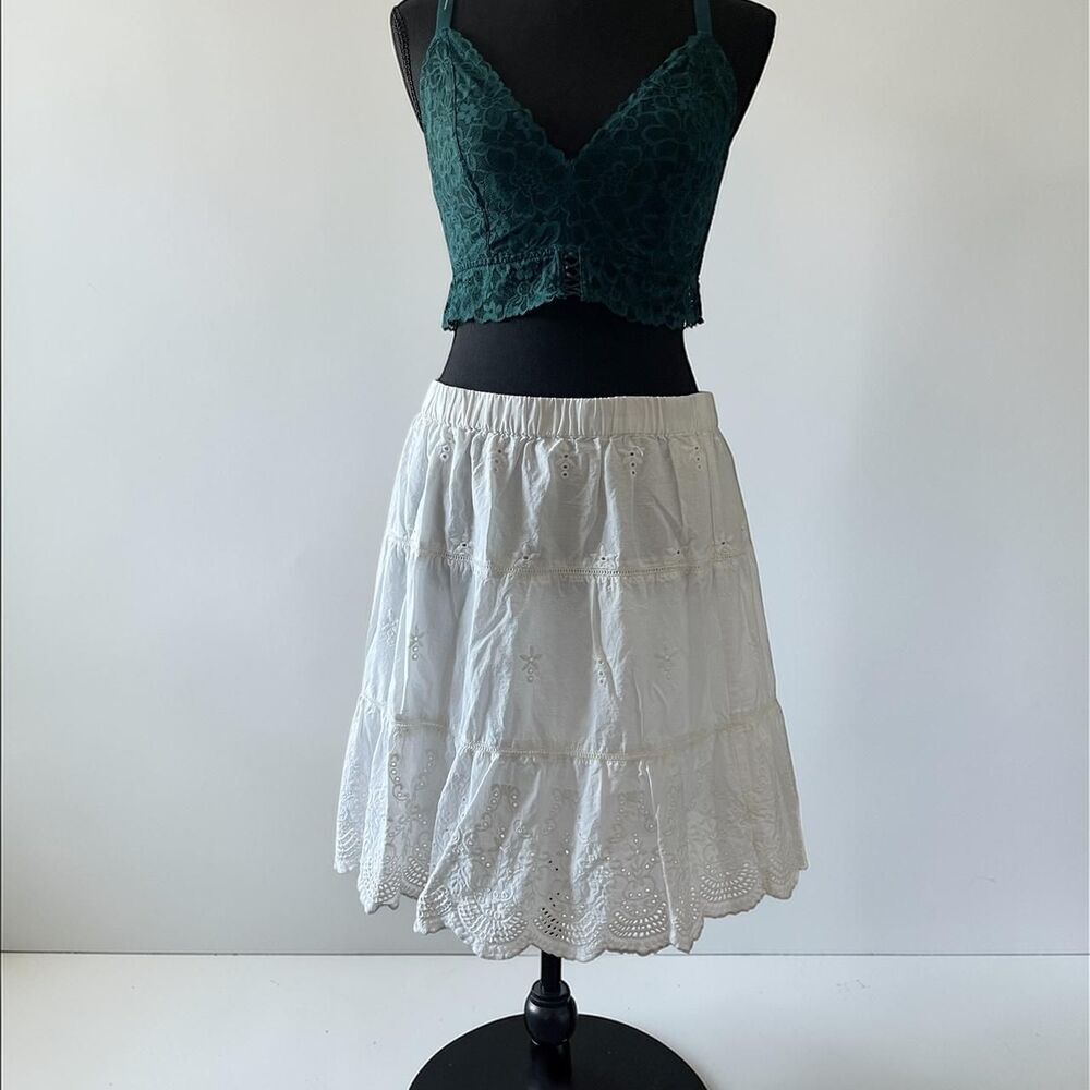 Jennifer & Grace White Eyelet Cotton Midi Skirt Women’s L Cottagecore Boho - Picture 3 of 9